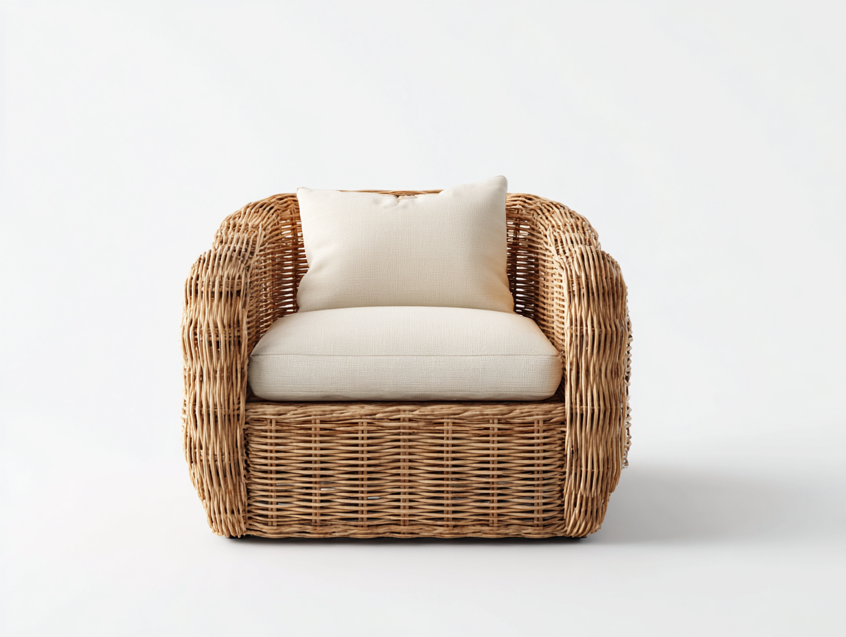 Poltrona da giardino - rattan-tessuto - 90x83x75 cm - Naturale-Crema - boho naturale-Lavoiacasa