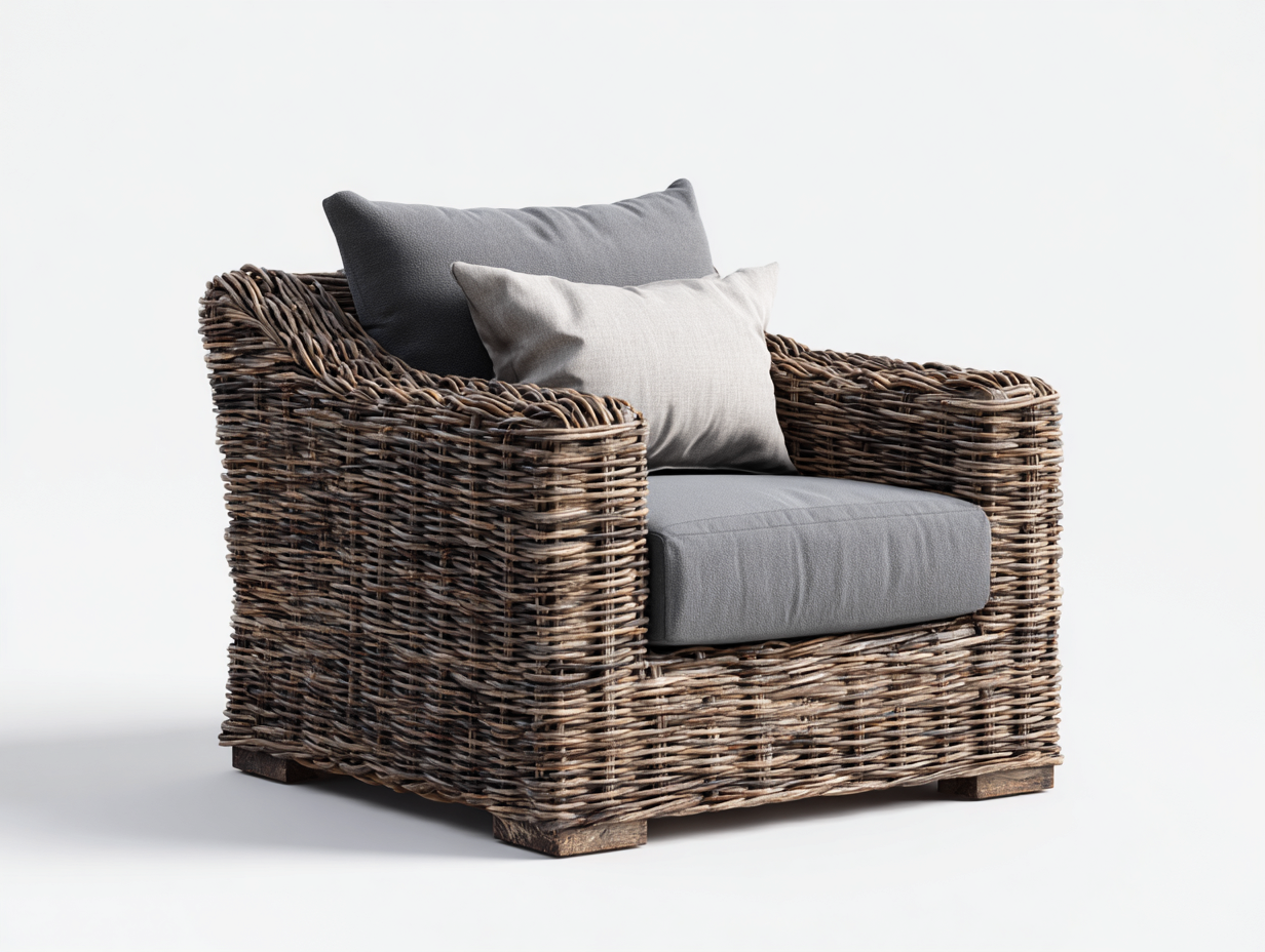 Poltrona da giardino - rattan-legno-tessuto - 96x88x82 cm - Naturale-Grigio - rustico moderno-Lavoiacasa