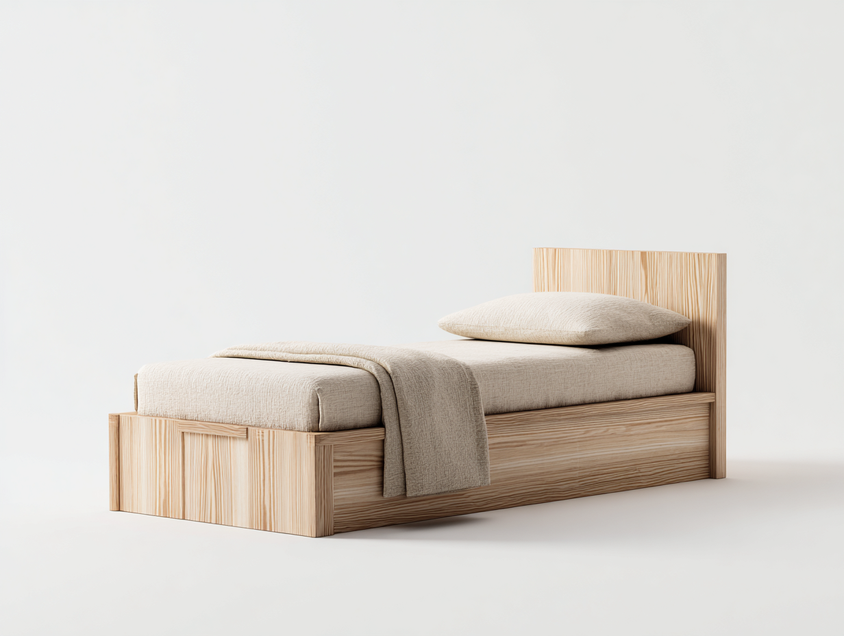 Letto singolo - legno - 204x98x86 cm - frassino chiaro - minimalista-Lavoiacasa
