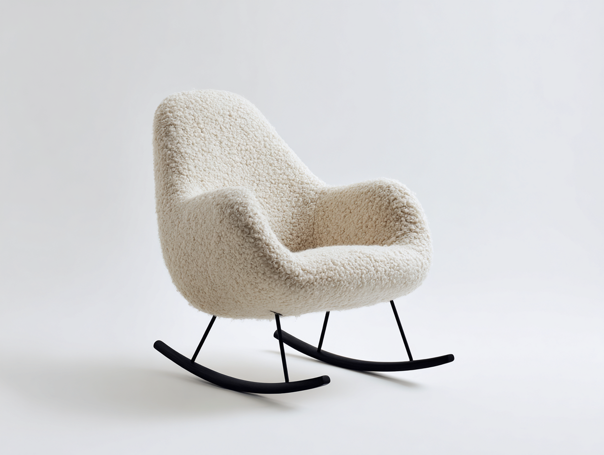 Sedia a dondolo - tessuto bouclé - metallo - 74x84x89 cm - avorio-nero - stile moderno-Lavoiacasa