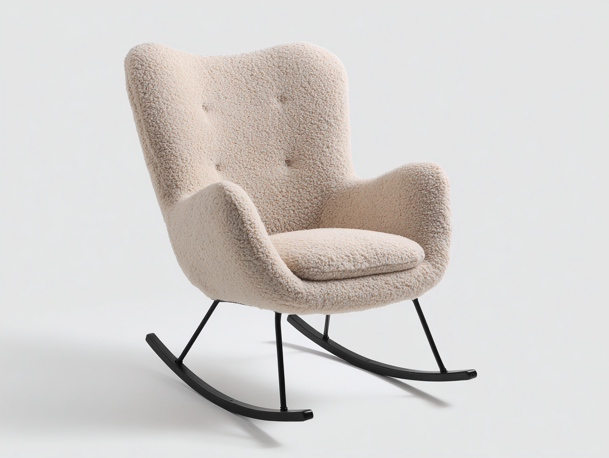 Sedia a dondolo - tessuto bouclé - metallo - 77x85x94 cm - beige-nero - stile moderno-Lavoiacasa