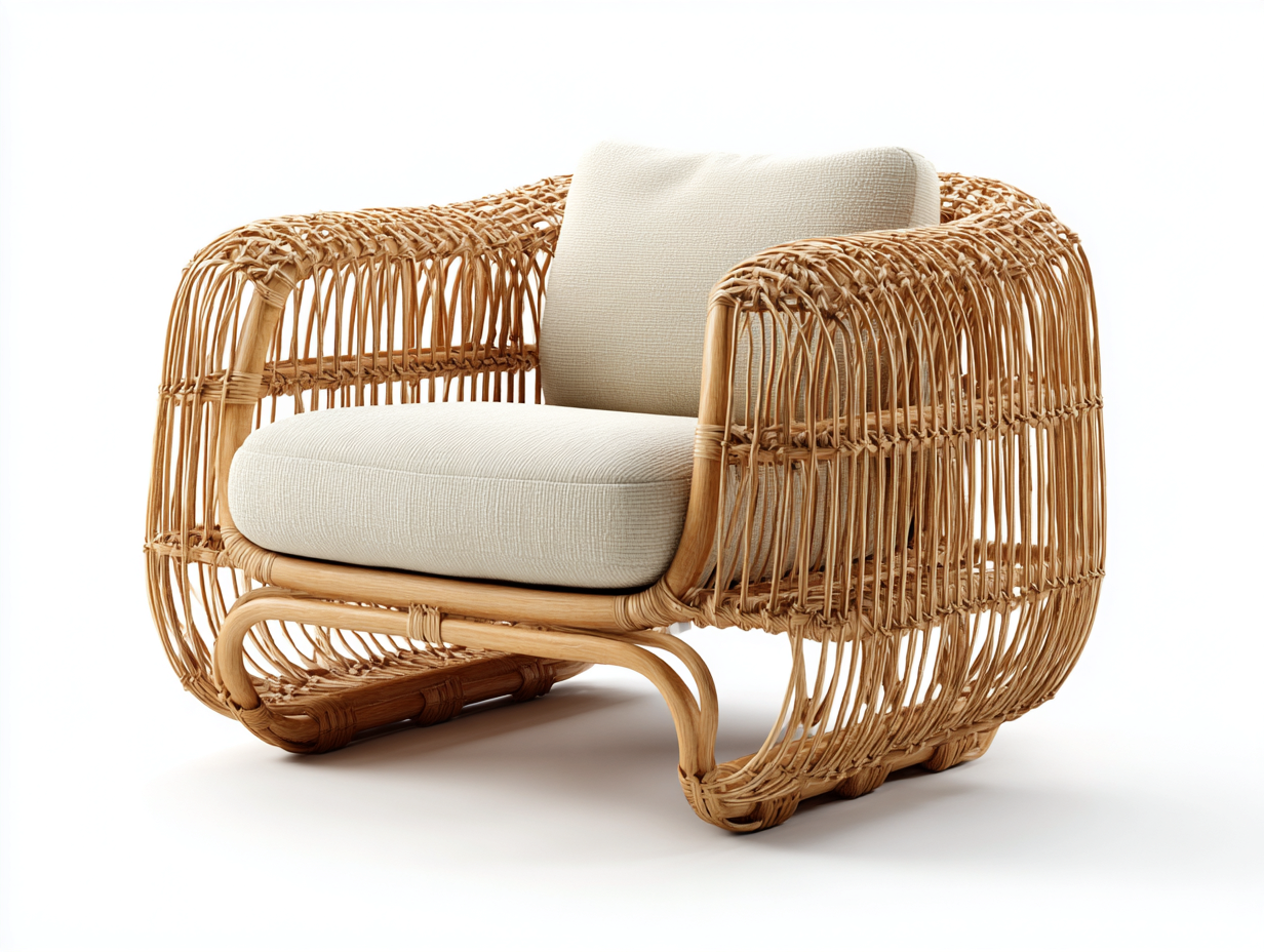 Poltrona da giardino - rattan-tessuto - 95x86x84 cm - Naturale-Crema - boho intrecciato-Lavoiacasa