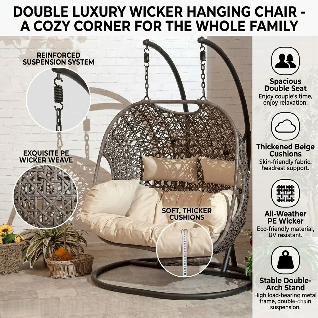 2026 Patio Wicker Swing Chair With Stand Rain Cover Included view 1