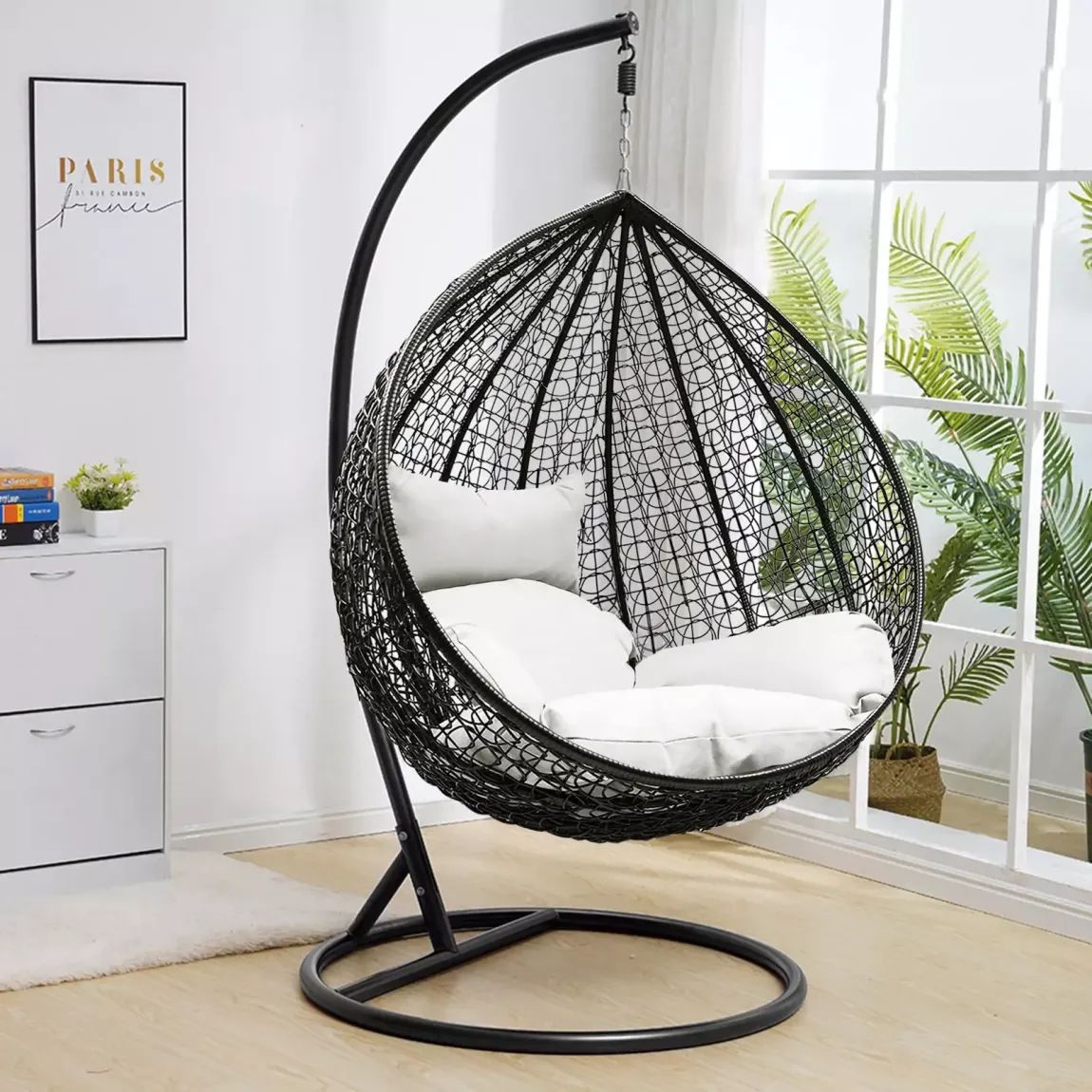 2026 Patio Wicker Swing Chair With Stand Rain Cover Included view 12