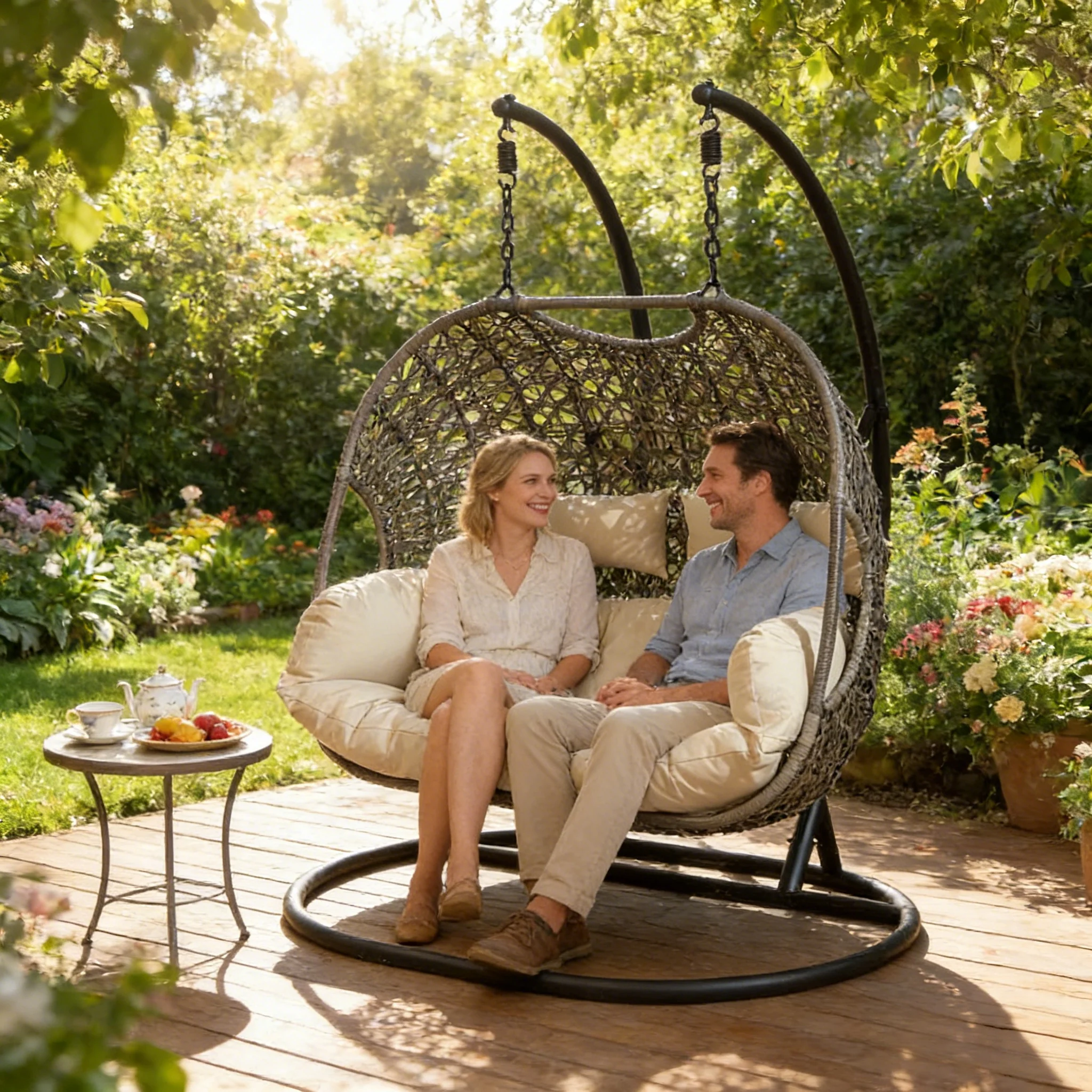 2026 Patio Wicker Swing Chair With Stand Rain Cover Included view 2