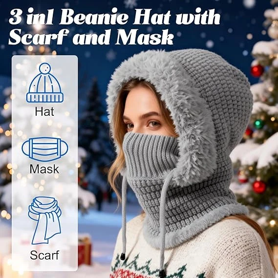 3-in-1 winter hat scarf and face covering