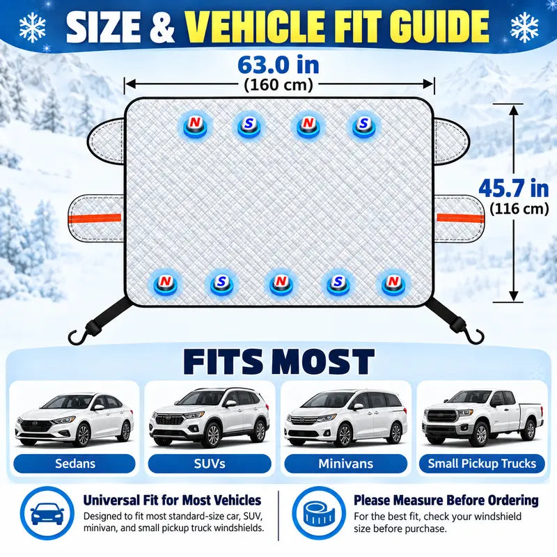 160 by 116 centimetre windscreen frost cover size guide