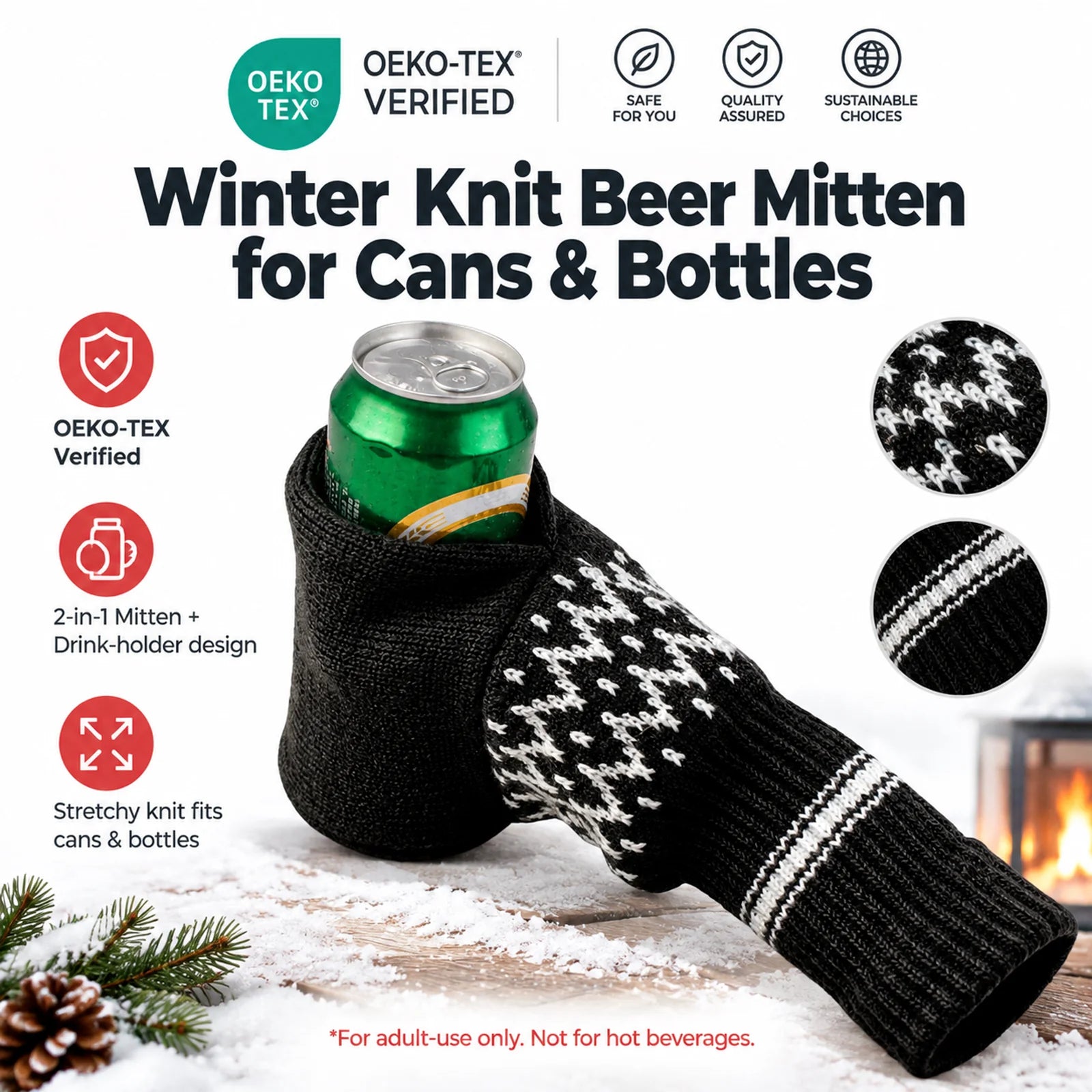 💥49% OFF 🧤Knitted Striped Thermal Beer Glove