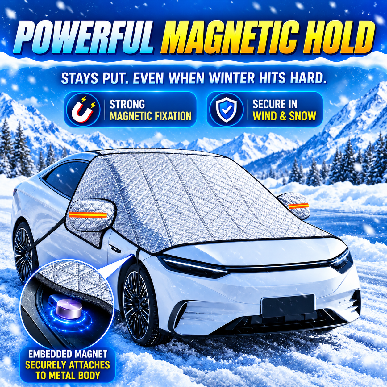 Magnetic windscreen frost cover fastening