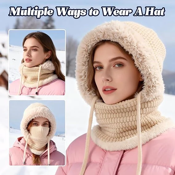 Women's knitted winter hood color and style details