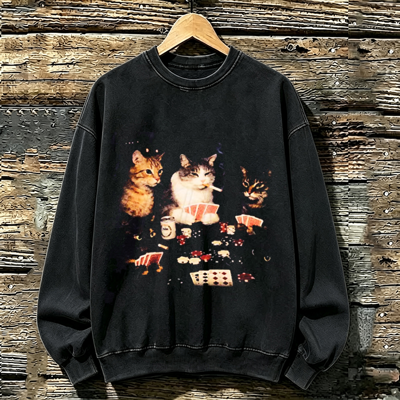 Poker Cats Vintage Graphic Sweatshirt