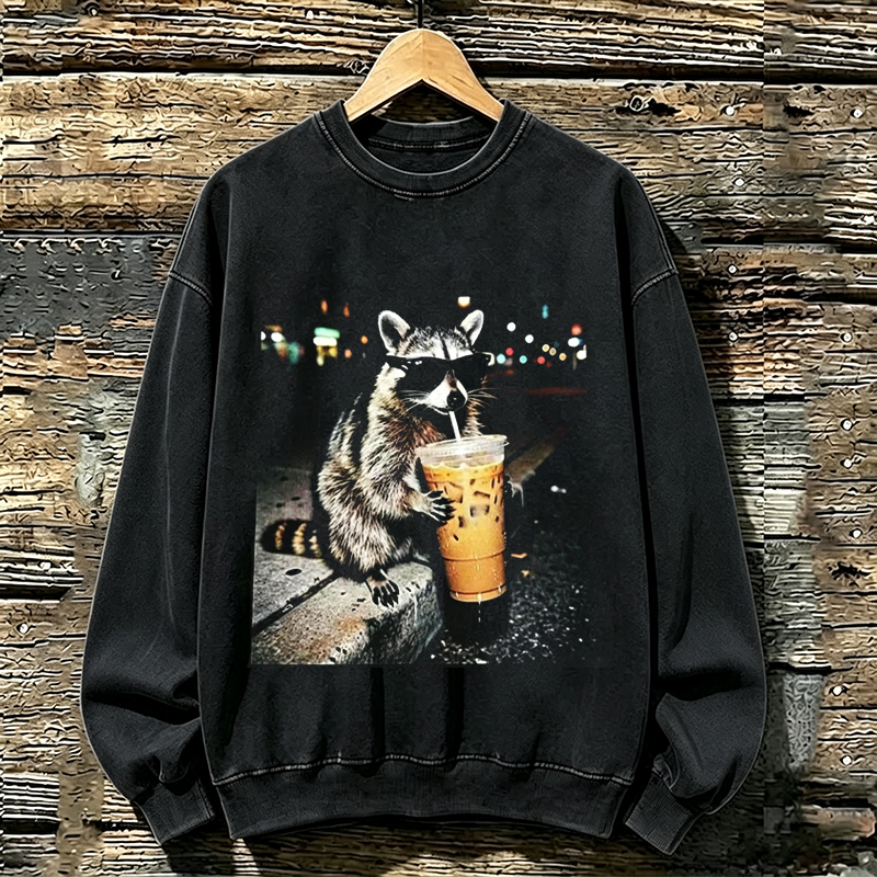 Funny Raccoon Drinking Iced Coffee Sweatshirt