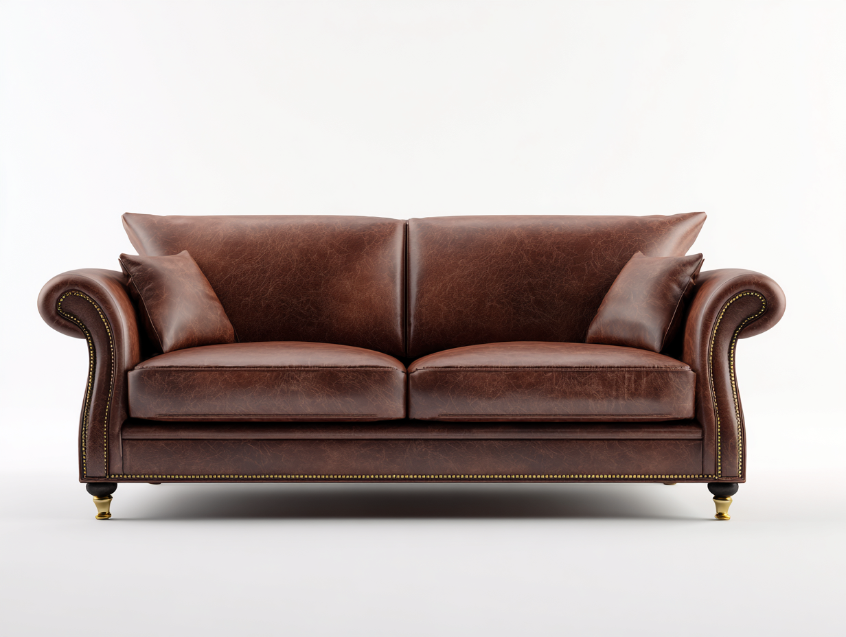 Sofás 2 plazas 180x88x82 cm - cuero sintético marrón para salón - estilo clásico con remaches-Ravoraahaus