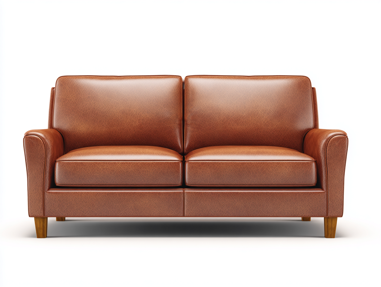 Sofás 2 plazas de cuero marrón 186x84x78 cm - Patas de madera natural - Diseño moderno para salón-Ravoraahaus