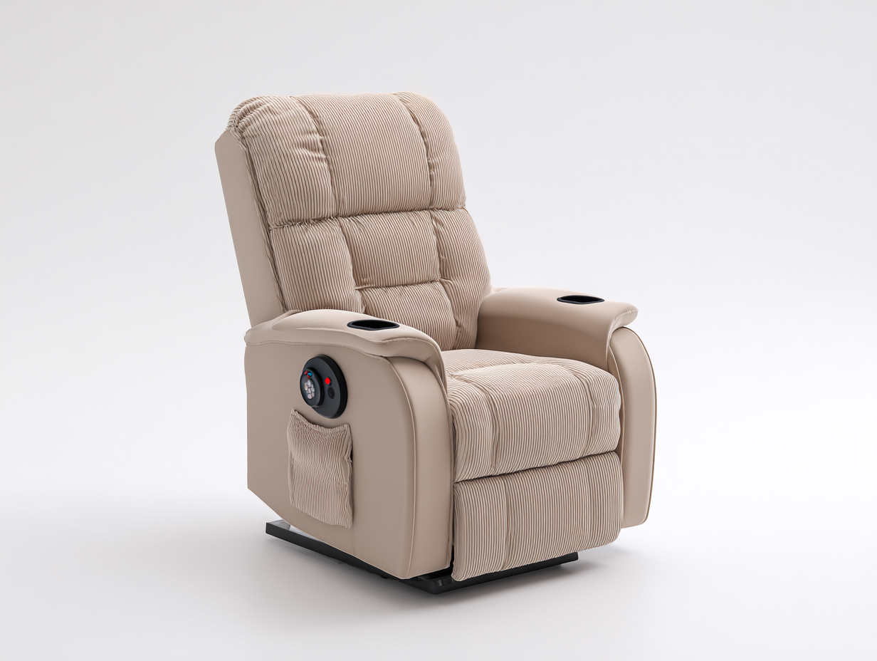 Sillones reclinables de tela beige - 95x92x105 cm - diseño acolchado con portavasos-Ravoraahaus