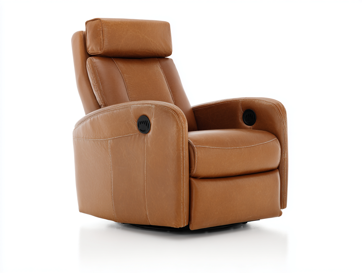 Sillones reclinables de cuero sintético marrón claro 88x96x106 cm - Reposacabezas acolchado - Diseño cómodo para salón-Ravoraahaus