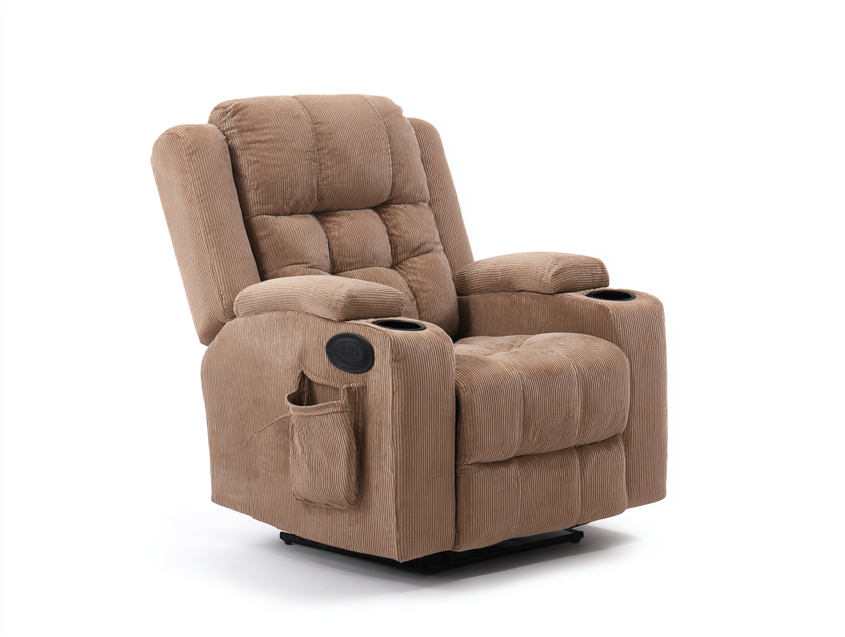 Sillones reclinables de tela marrón - 98x94x106 cm - diseño acolchado con portavasos-Ravoraahaus