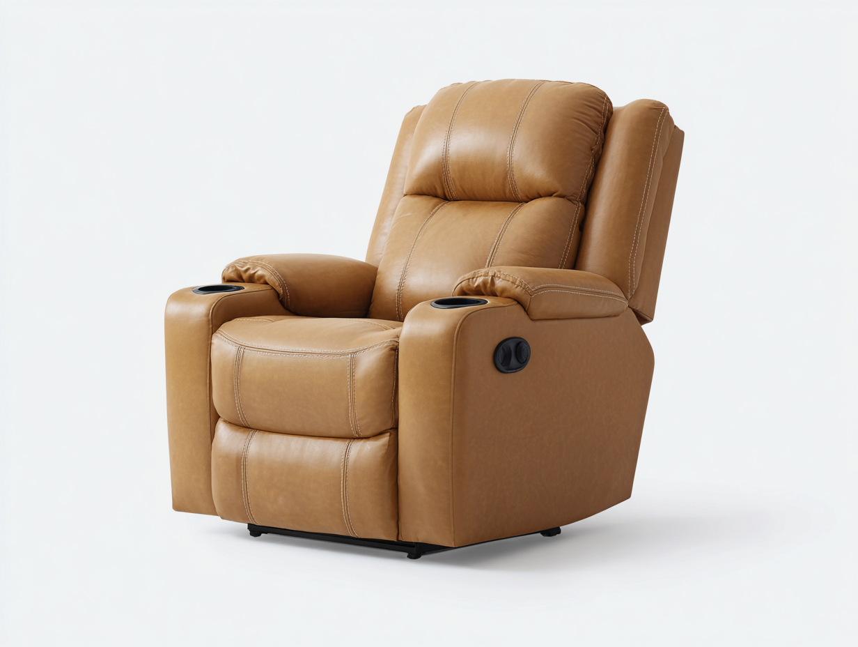 Sillones reclinables 103x96x105 cm - cuero sintético marrón para salón - diseño con portavasos y reposapiés-Ravoraahaus