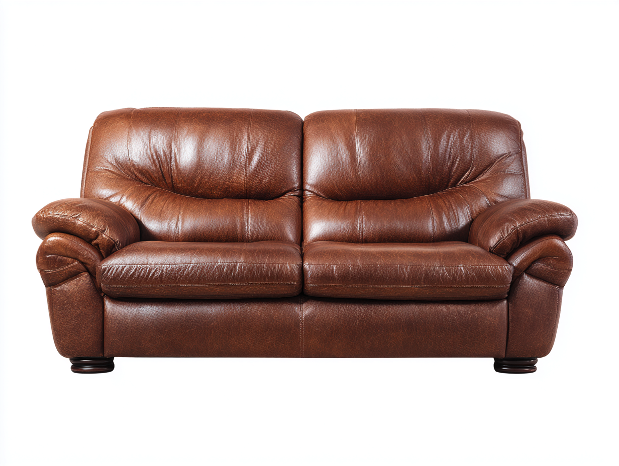 Sofás 2 plazas de cuero marrón 190x90x82 cm - Brazos acolchados - Diseño clásico para salón-Ravoraahaus