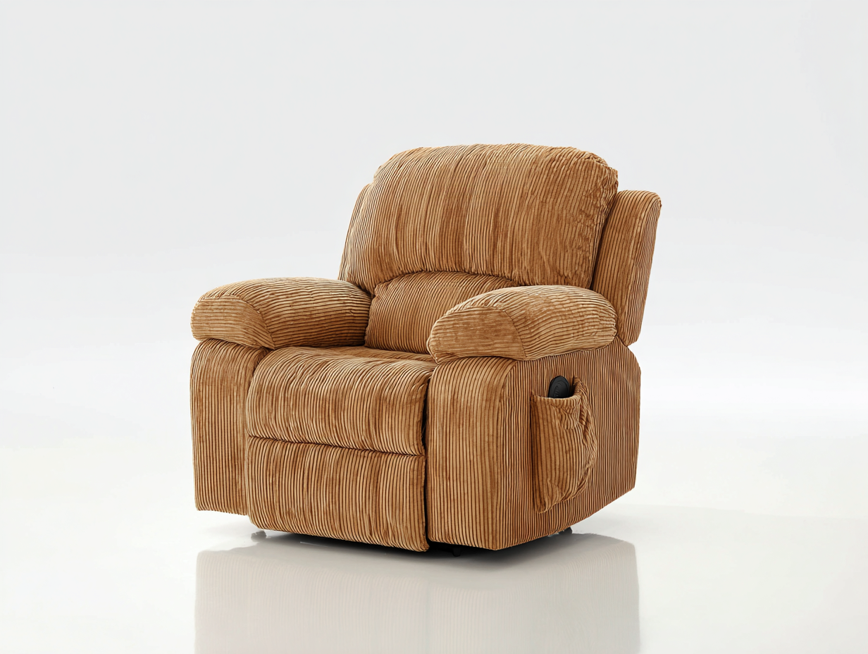 Sillones reclinables de tela marrón claro - 96x92x104 cm - diseño acolchado con bolsillo lateral-Ravoraahaus