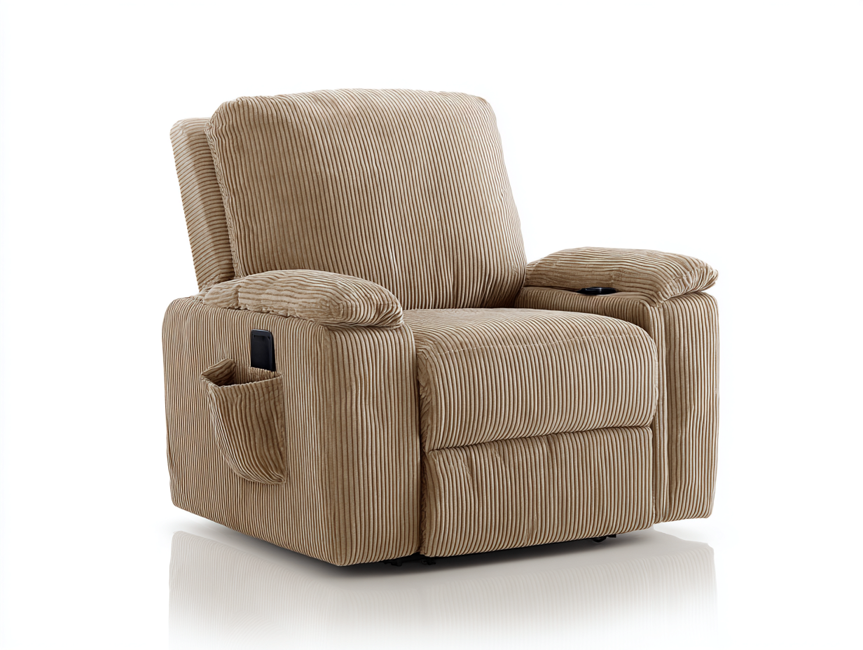 Sillones reclinables de tela beige 94x100x102 cm para salón - diseño acolchado con reposapiés-Ravoraahaus
