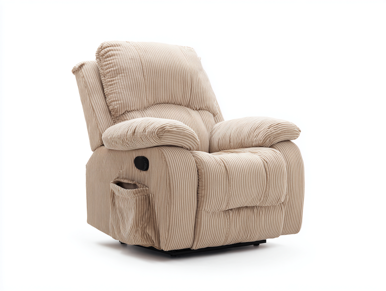 Sillones reclinables de pana beige 90x94x102 cm - Bolsillo lateral - Diseño cómodo para salón-Ravoraahaus