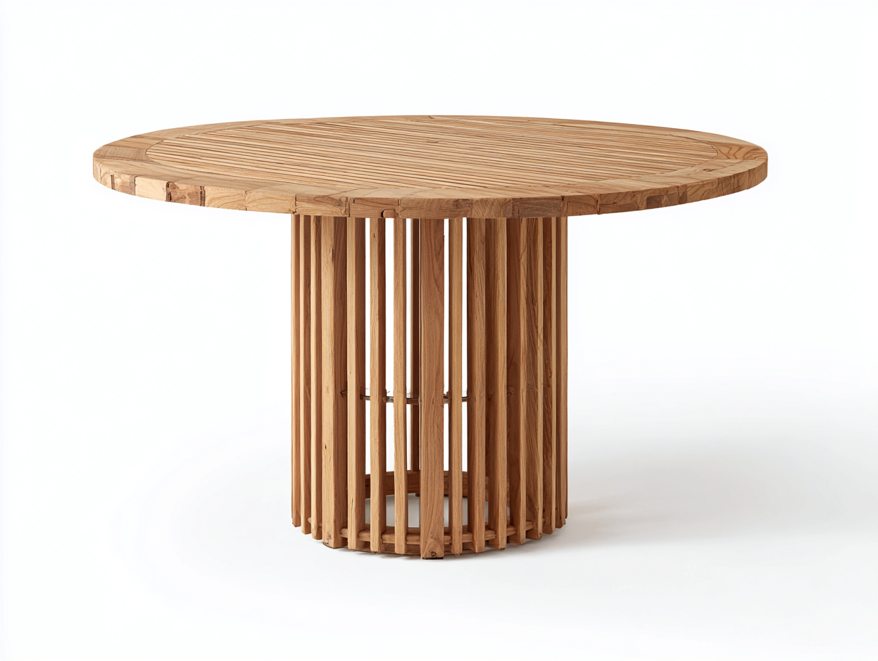 Mesas de jardín de madera natural 125x125x75 cm - Tablero redondo - Base central para exterior-Ravoraahaus