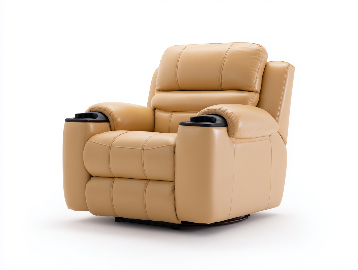 Sillones reclinables de cuero sintético camel 98x100x104 cm - Portavasos integrados - Diseño cómodo para salón-Ravoraahaus