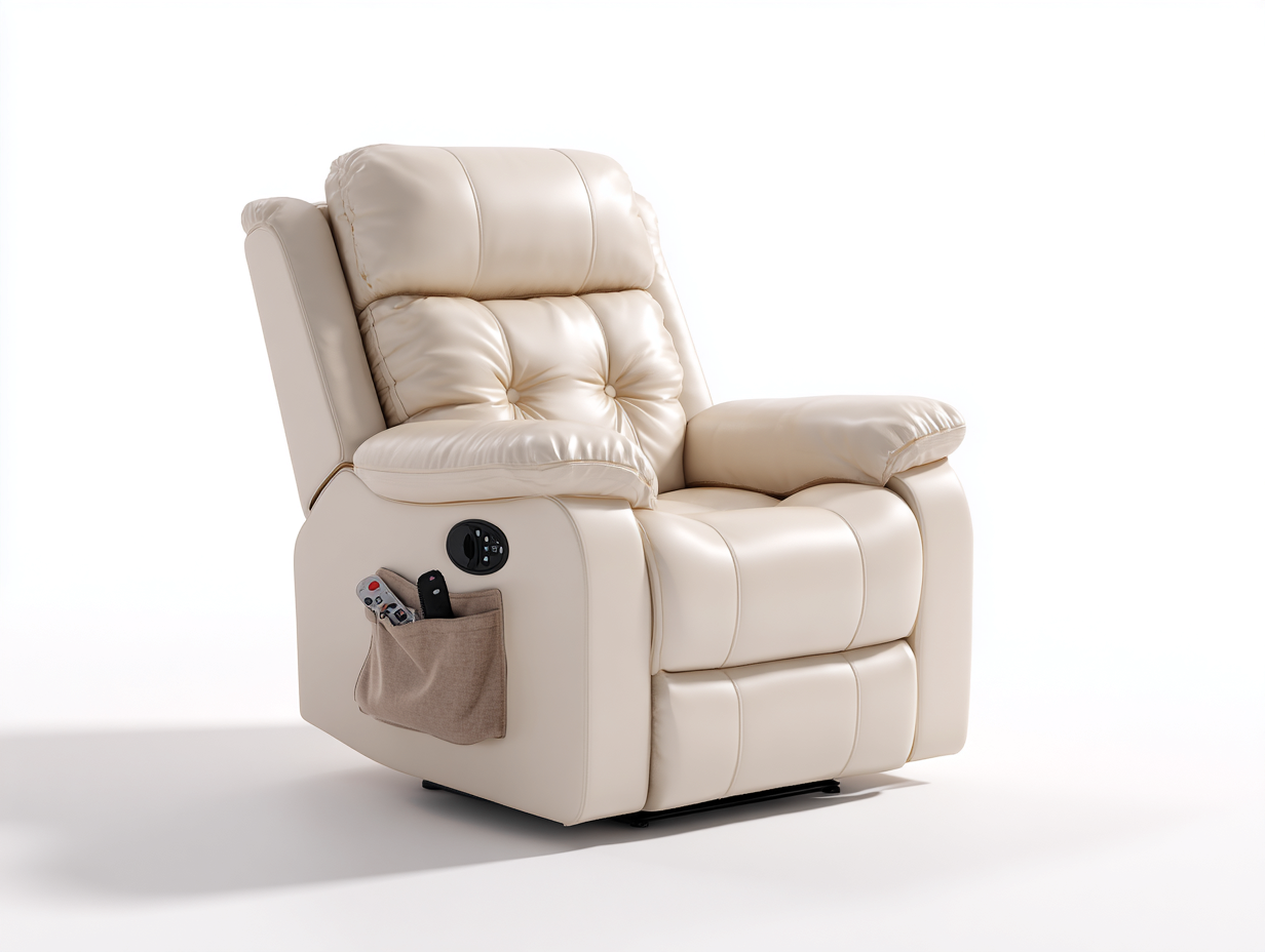 Sillones reclinables de cuero sintético beige 94x98x106 cm - Control lateral - Diseño cómodo para salón-Ravoraahaus