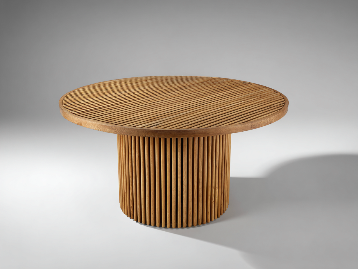 Mesas de jardín redonda de madera marrón - 120x120x75 cm - diseño moderno para exterior-Ravoraahaus