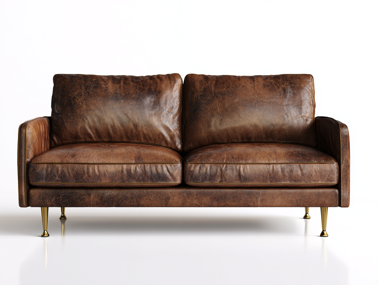 Sofás 2 plazas de cuero sintético marrón envejecido - 180x86x82 cm - diseño moderno para salón-Ravoraahaus