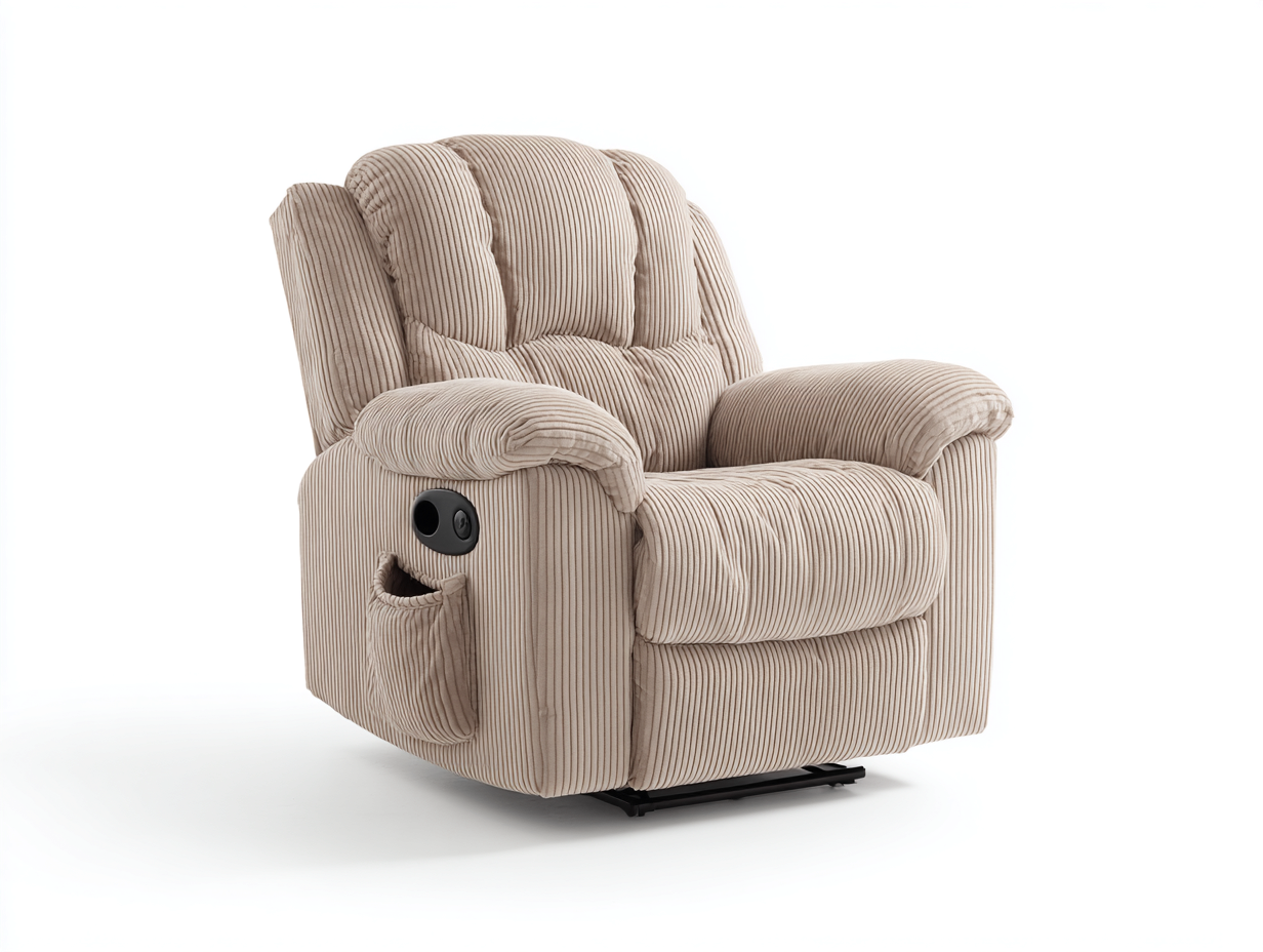 Sillones reclinables de pana beige 92x96x104 cm - Bolsillo lateral - Diseño cómodo para salón-Ravoraahaus