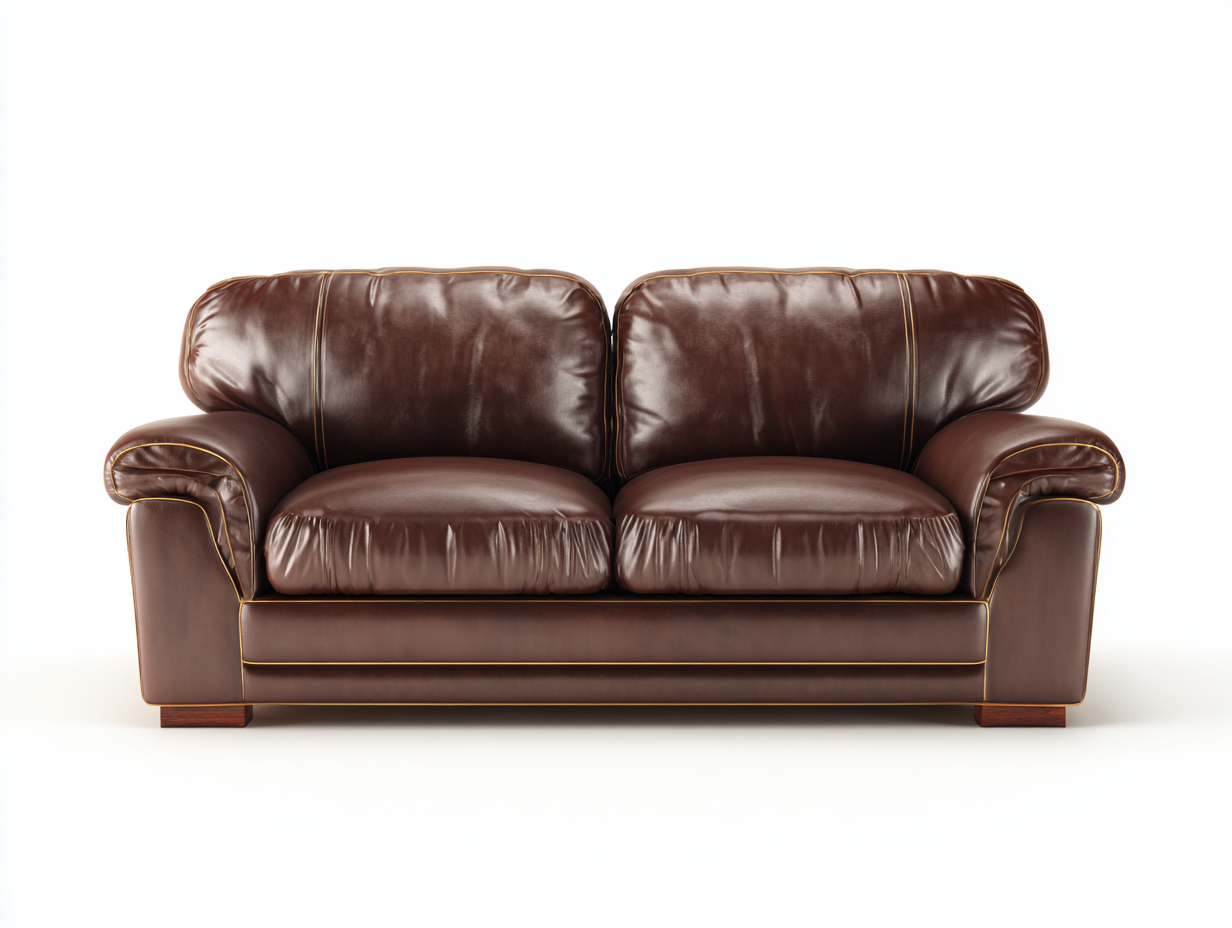 Sofás 2 plazas de cuero marrón oscuro 192x88x80 cm - Brazos acolchados - Diseño clásico para salón-Ravoraahaus