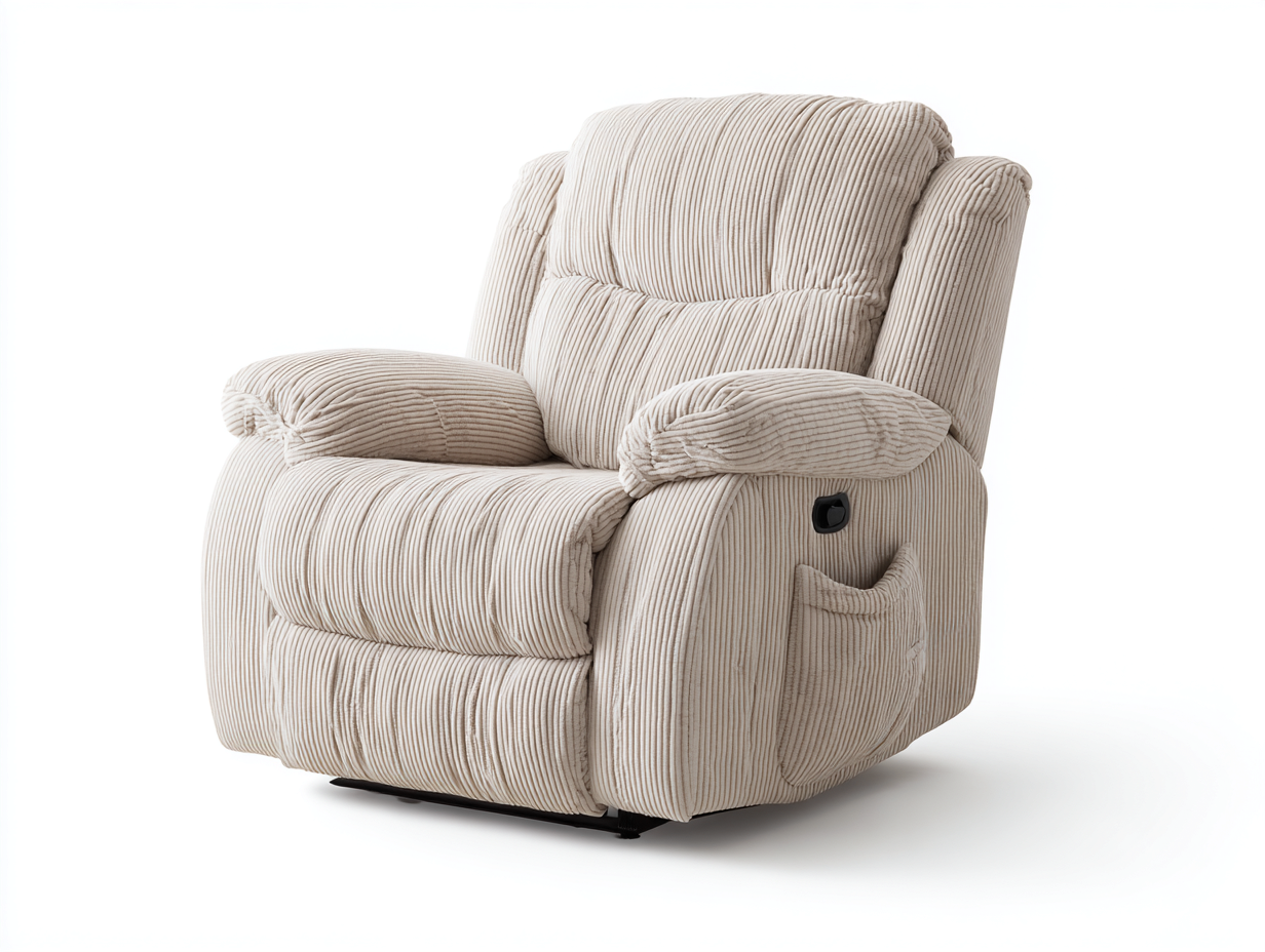 Sillones reclinables de tela acanalada 90x94x106 cm - beige-negro - diseño confortable-Ravoraahaus