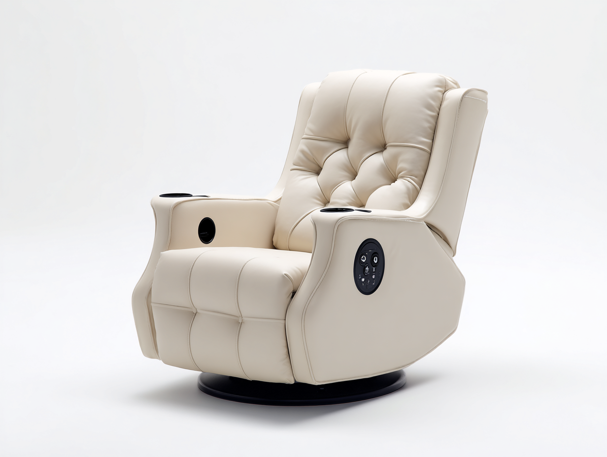 Sillones reclinables de cuero sintético 92x96x108 cm - beige-negro - diseño moderno-Ravoraahaus