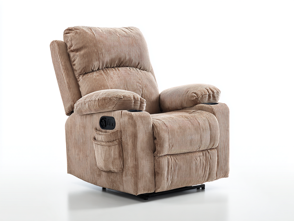 Sillones reclinables de tela acanalada 92x96x108 cm - beige-negro - diseño ergonómico-Ravoraahaus