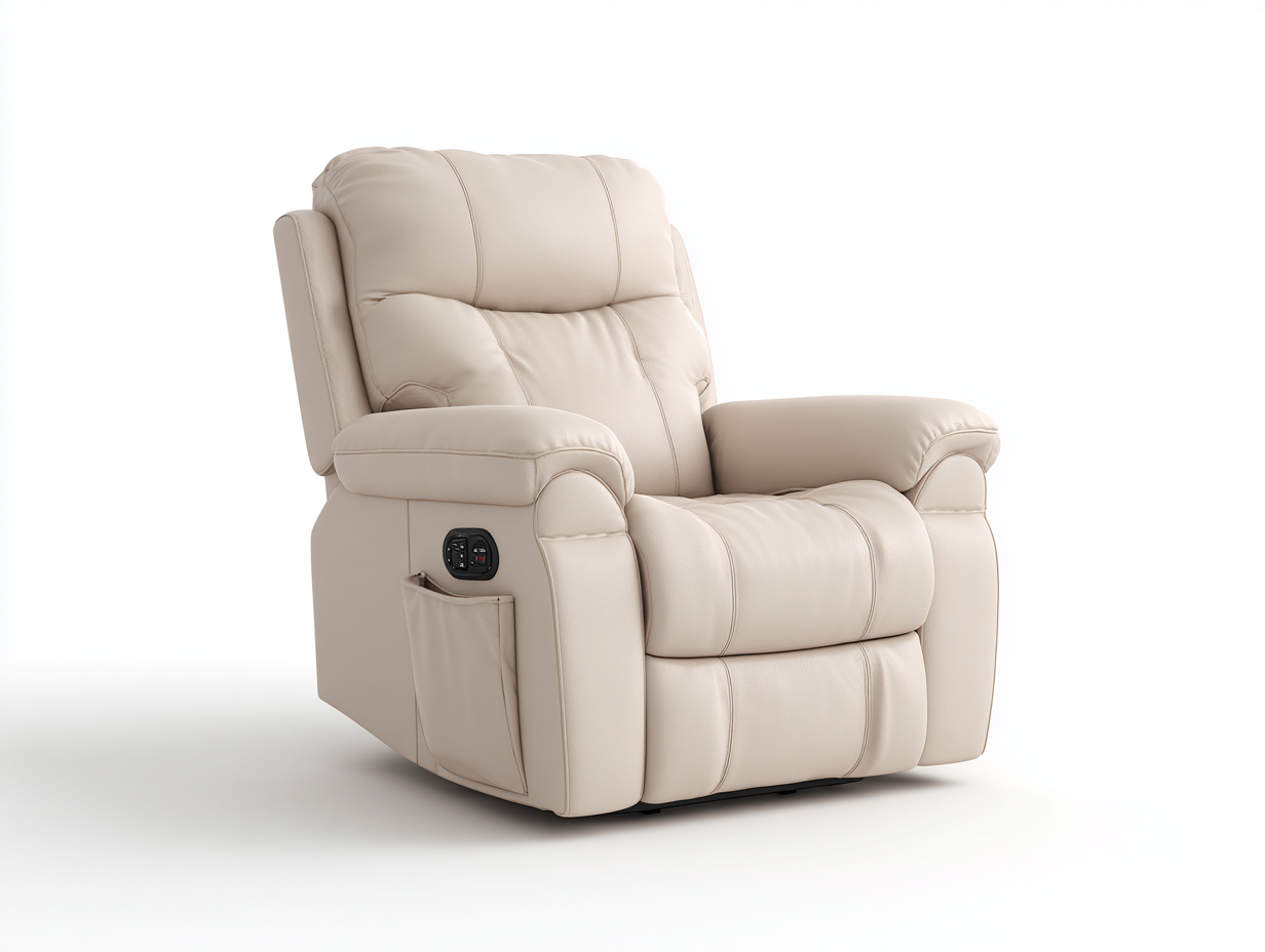 Sillones reclinables de cuero sintético beige - 96x94x106 cm - diseño acolchado con control lateral-Ravoraahaus