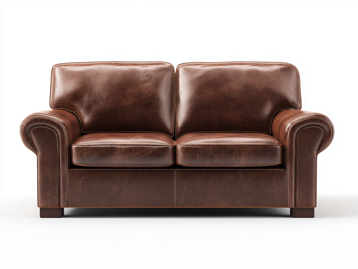Sofás 2 plazas de cuero marrón oscuro 188x88x82 cm - Brazos enrollados - Diseño clásico para salón-Ravoraahaus