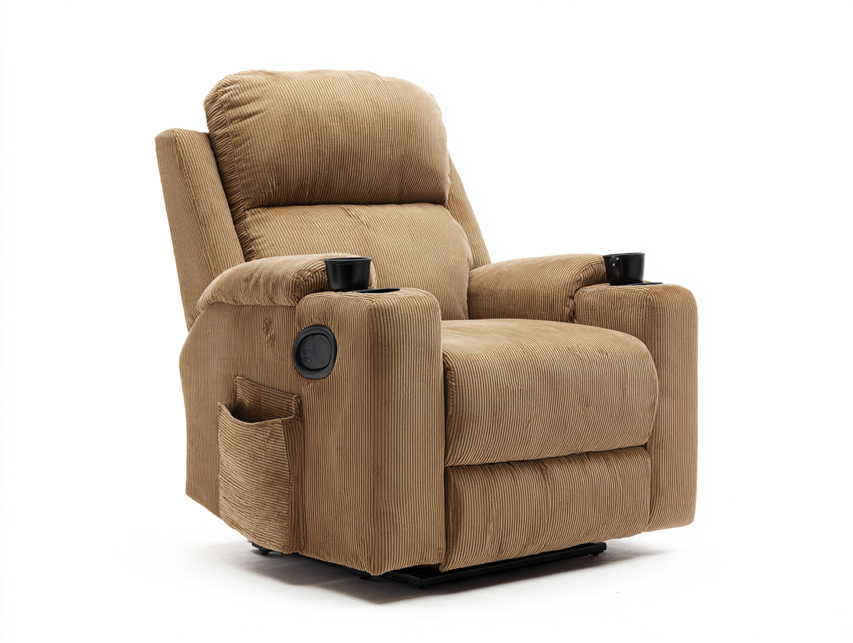 Sillones reclinables de tela marrón 92x98x106 cm para salón - diseño acolchado con reposapiés-Ravoraahaus