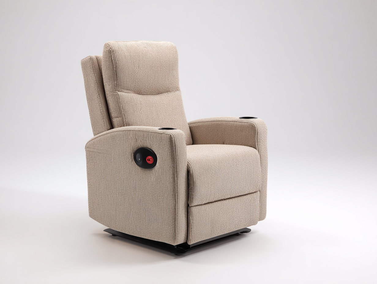 Sillones reclinables de tela beige 88x94x108 cm para salón - diseño acolchado con reposapiés-Ravoraahaus