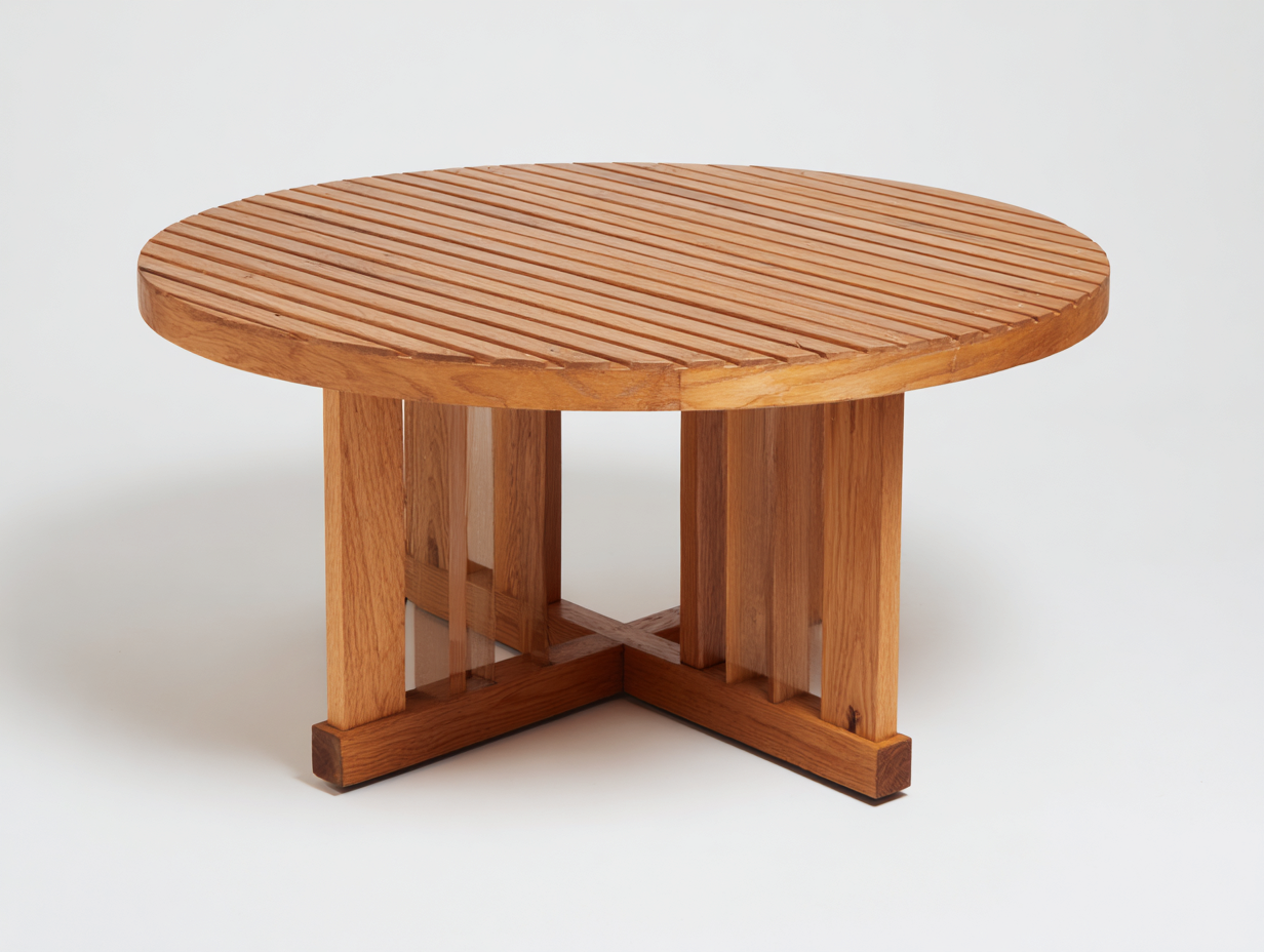 Mesas de jardín madera marrón 140x140x75 cm para exterior - diseño redondo contemporáneo-Ravoraahaus