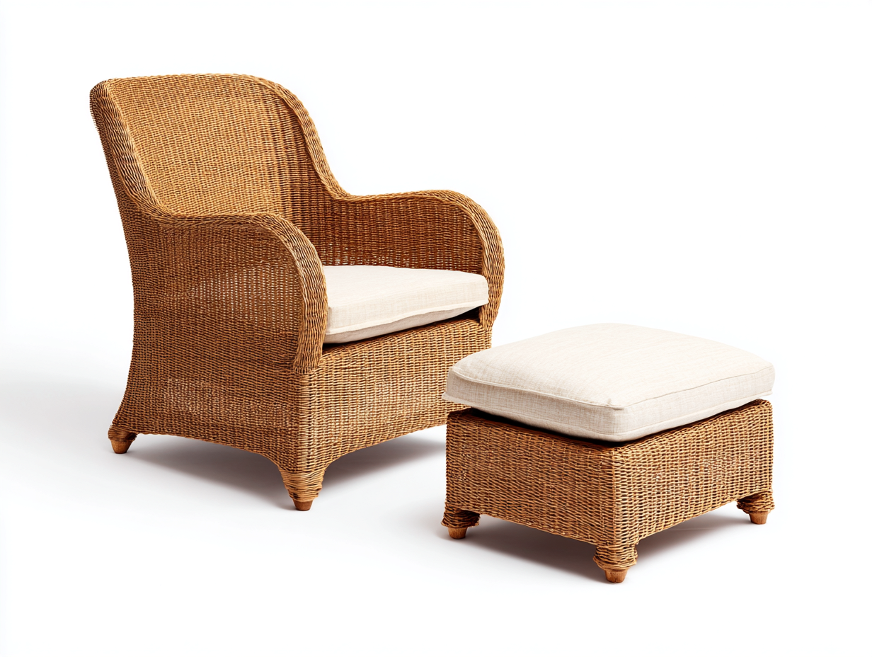Sillones de ratán de mimbre natural 78x82x95 cm - Marrón-Beige - Diseño clásico con reposapiés-Sacorlonest