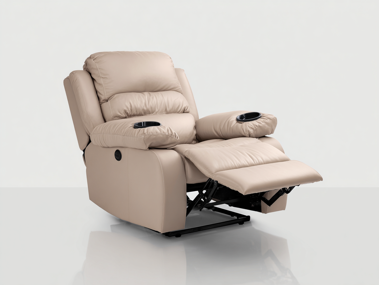 Sillones reclinables de piel sintética 98x92x107 cm - beige - diseño acolchado con reposapiés-Sacorlonest