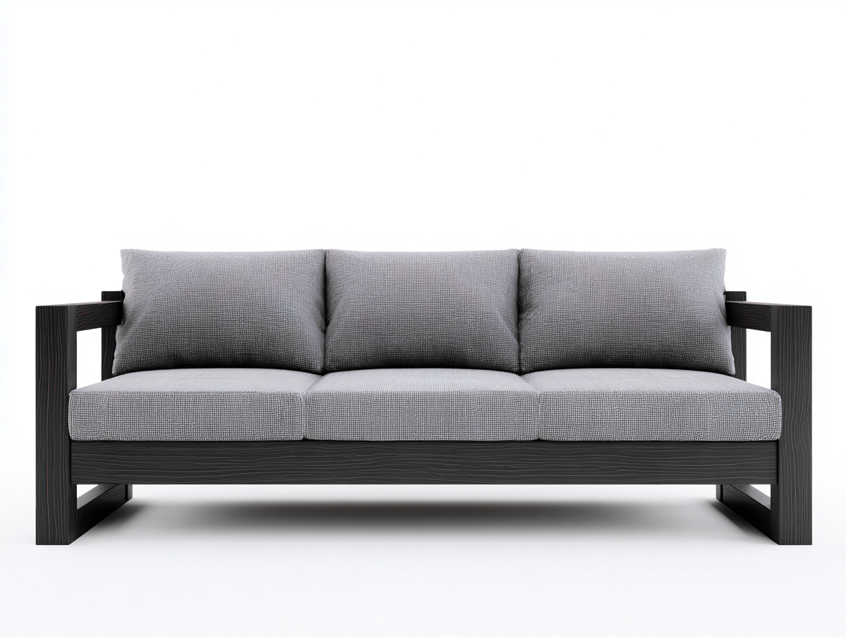 Sofás 3 plazas de tela y madera 215x90x80 cm - Gris claro y negro - Diseño moderno para salón-Sacorlonest