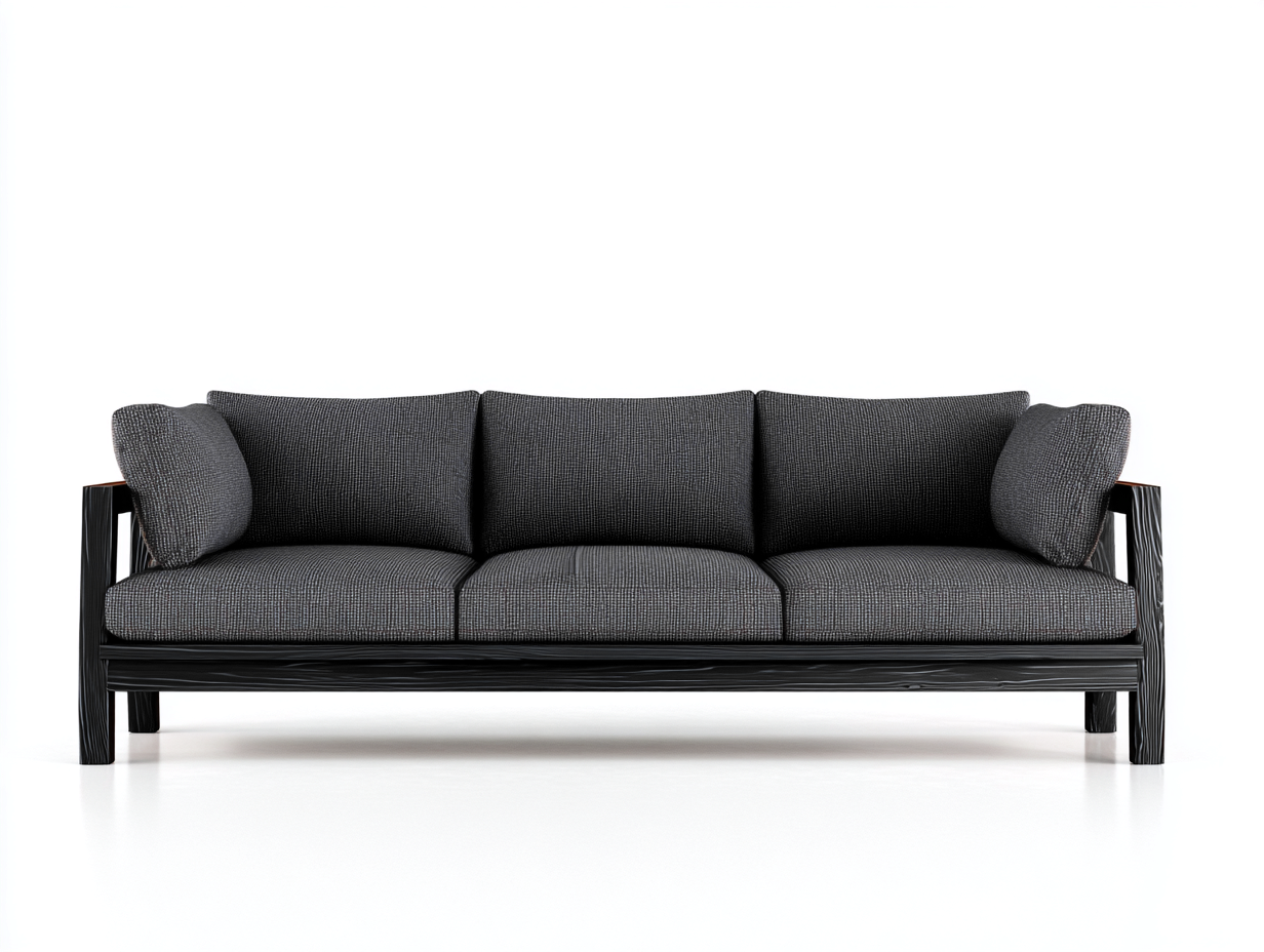 Sofás 3 plazas de tela gris oscuro y madera negra 220x85x78 cm - diseño moderno para salón-Sacorlonest