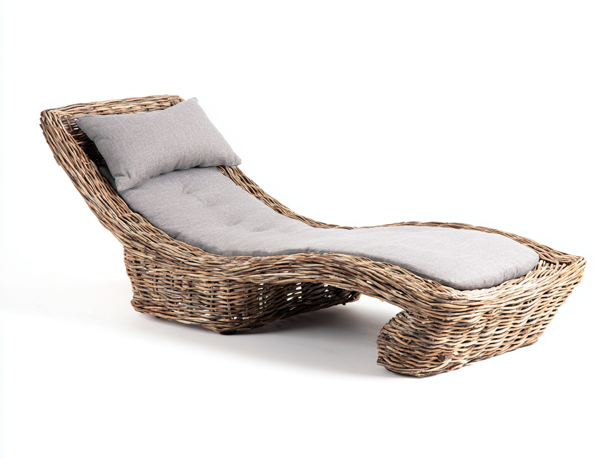 Tumbona de ratán 198x85x86 cm natural y gris claro - para jardín - diseño orgánico-Sacorlonest