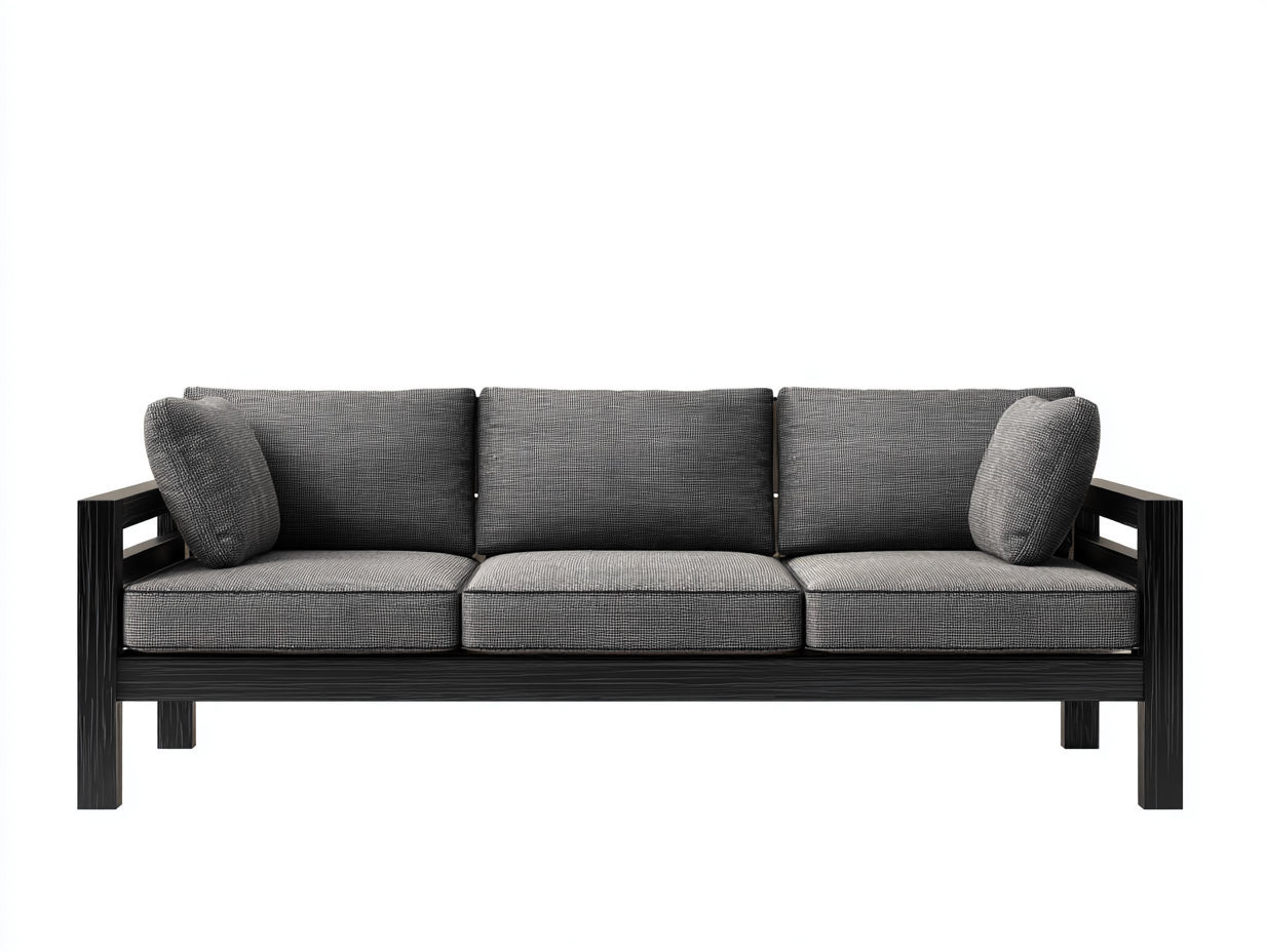 Sofás 3 plazas tapizado en tela 205x82x78 cm - Gris oscuro-Negro - Diseño moderno con estructura abierta-Sacorlonest