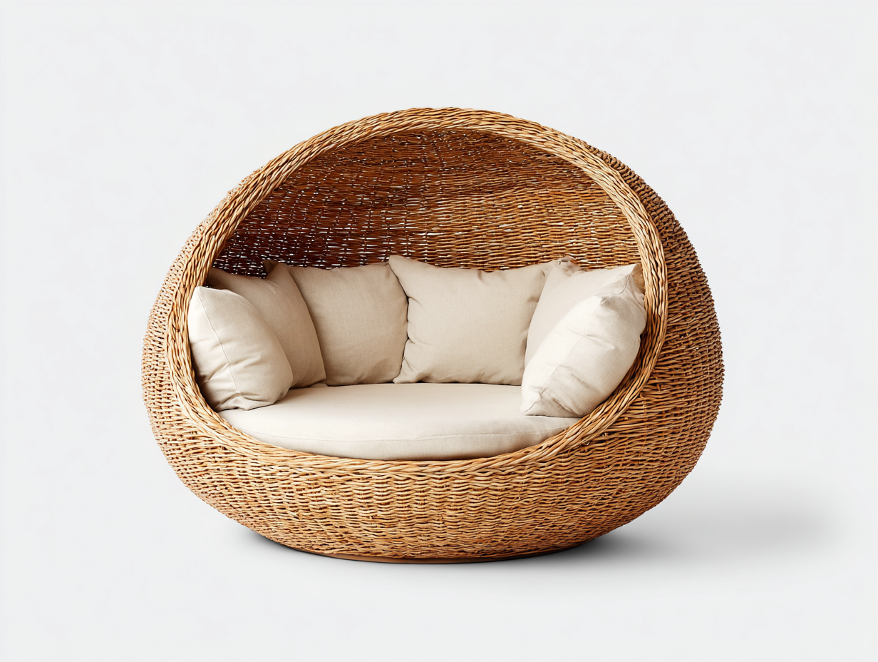 Sofás de exterior de ratán 185x100x125 cm - madera natural-beige - diseño redondo tejido para jardín-Sacorlonest
