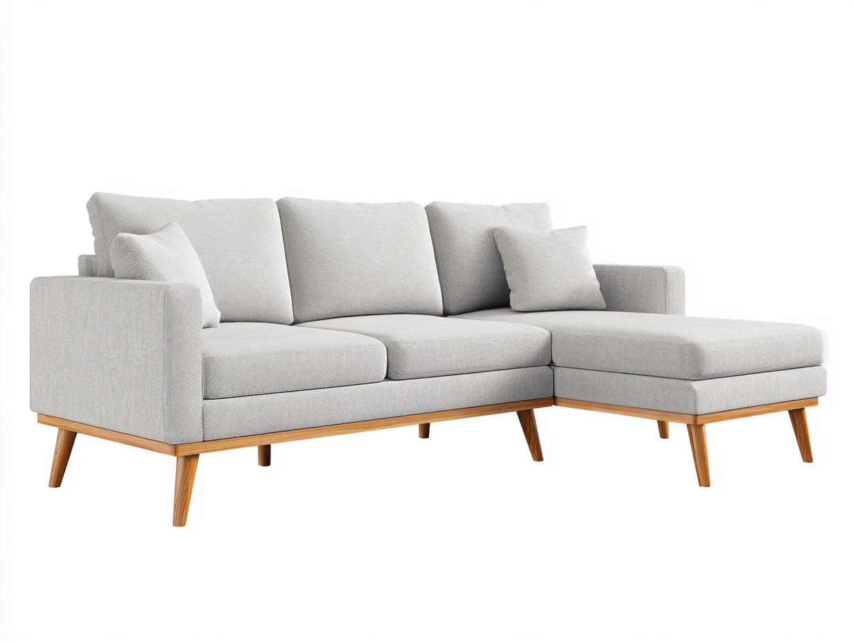 Sofás de esquina de tela gris claro 248x158x84 cm para salón - diseño nórdico moderno-Sacorlonest