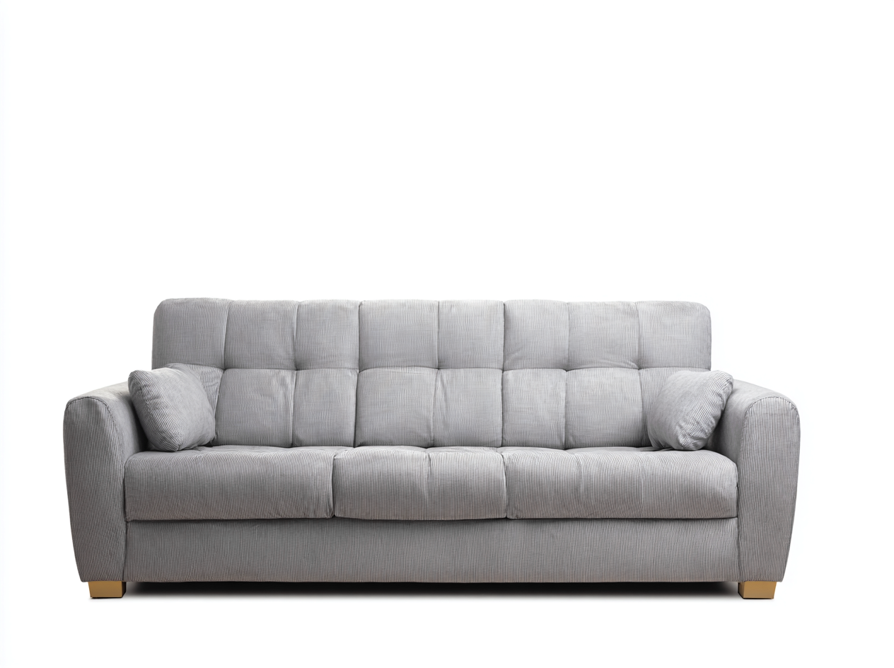 Sofás 3 plazas de tela 210x90x83 cm - gris claro-madera natural - diseño acolchado para salón-Sacorlonest